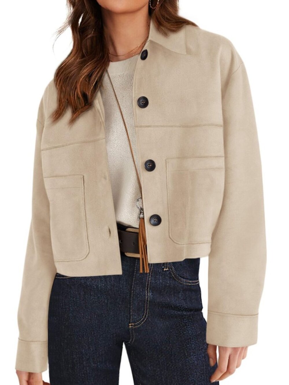 Women's Faux Suede Shacket Jackets Lightweight Cropped Coats